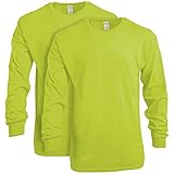 Gildan Men's Heavy Cotton Long Sleeve T-Shirt, Style G5400, 2-Pack, Safety Green, Medium