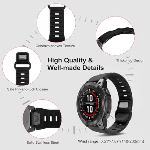 Correa Easy-fit 26mm para Garmin Fenix, Silicona Negra miniatura 3