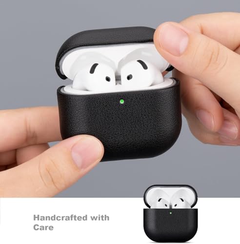 Image of Meyaar Silicone Leather for AirPods 4 and AirPods 4 with Active Noise Cancellation (ANC) (2024) Front LED Visible with Carabiner Thread (Black)