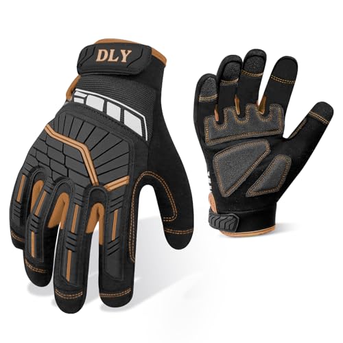 DLY Heavy Duty Work Gloves, Impact Protection Mechanic Gloves, Synthetic Leather Work Gloves, Touchscreen Capable