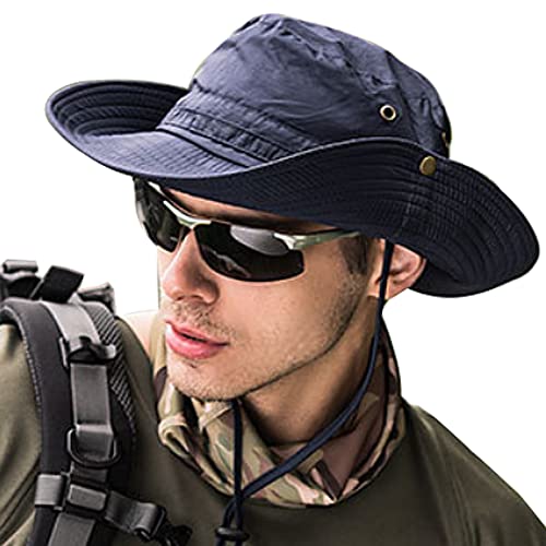 WANYIG Hombres Sombrero para el Sol Plegable Sombrero de Safari Trekking Senderismo Secado rápido Transpirable Mujere Sombrero de Pescador Verano Protección UV(Armada)