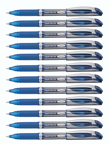 Pentel EnerGel Gel Ink Pen, Bold Point, Metal Tip, Blue Ink, Box of 12 (BL60-C)