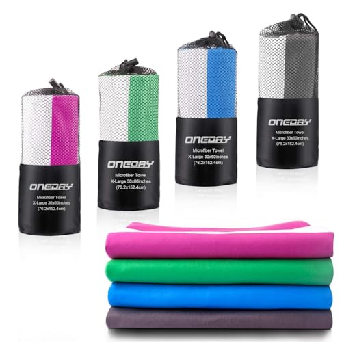 oneday Microfiber Beach Towel, Super Absorbent and Quick Dry Bath Towel, Suitable for Gym, Beach, Pool, Travel and Camping Towel, 4 Colors - Blue/Pink/Gray/Green