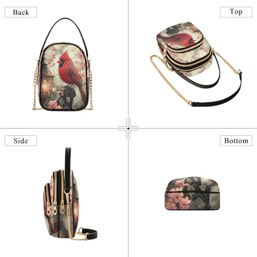 Red Bird Cardinal Pink Flowers Small Crossbody Bags for Women Adjustable Strap Purses Travel Handbags 208585453