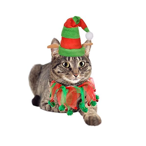 Vehomy cat christmas costume elf hat and bell collar xmas pet costume accessories for cat and puppy 2pcs