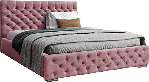 WFL GROUP Samtstoff Polsterbett Doppelbett 140x200 160x200 180x200 cm Bettgestell Mit Bettkasten Lattenrost und Gestepptes Kopfteil - Hydrophobe Stoff - Chesterfield-Stil - Rosa - 180 x 200 cm WFL GROUP Samtstoff Polsterbett Doppelbett 140x200 160x200 180x200 cm Bettgestell Mit Bettkasten Lattenrost und Gestepptes Kopfteil - Hydrophobe Stoff - Chesterfield-Stil - Rosa - 180 x 200 cm