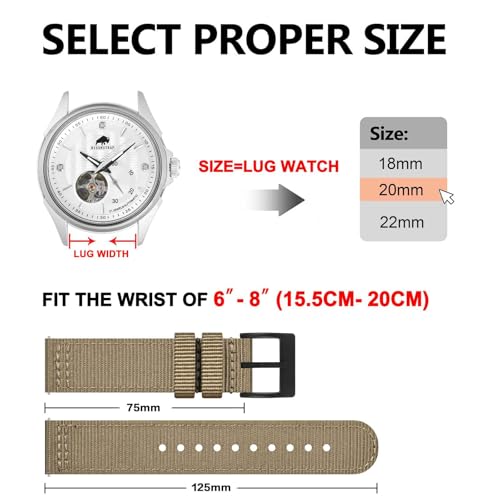 BISONSTRAP Men’s Nylon Watch Bands, Two-Piece Military Watch Straps, Quick Release, Brushed Buckle, Band Width 18mm 19mm 20mm 22mm - Image 6