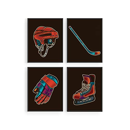 Hockey Wall Art Prints - Set Of 4 (8X10) Unframed Hockey Posters - Hockey Room Decor For Men Kids Teenagers - Hockey Poster Set For Bedroom Man Cave - Hockey Wall Decor - Hockey Boys Bedroom Decor - Girls Dorm Room #TOP1