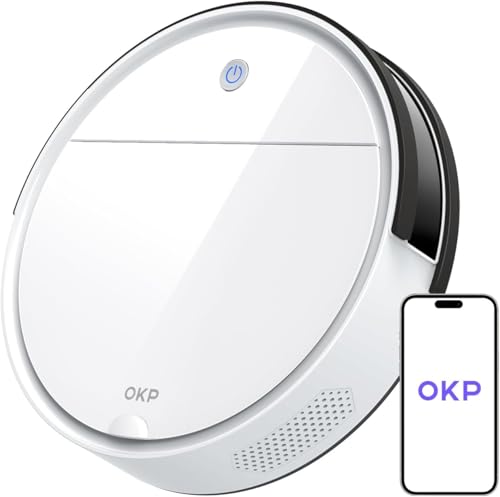 OKP K5 Robot Aspirapolvere, 2500Pa, 120 Minuti, WiFi/App, Sistema di Filtrazione Efficiente, Auto-Ricarica, Design Sottile, Silenzioso, Perfetto per Pavimenti Duri, Peli di Animali, Tappeti