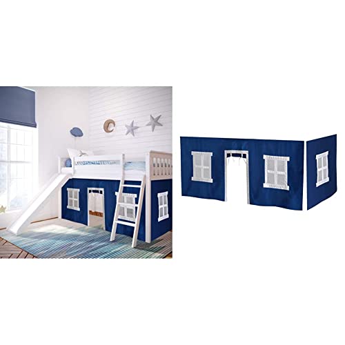 Max & Lily Low Loft Bed with Slide and Curtains + Underbed Curtain for Low Bunk Bed/Low Loft Bed