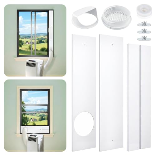 Ninonly 窓用ダクトパネル テラス窓用パネル 3枚セット 雨よけカバー/防虫ネット付き 13/15cm二重径対応 密閉性高 伸縮式 窓枠高さ67から182cmまで使用可 日本語取扱説明書付き