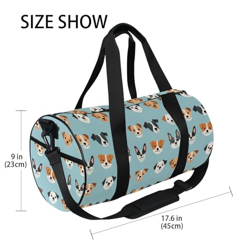 Cartoon Dog Sports Duffel Bag Full Print Stylish Barrel Gym Bag with Large Capacity, Adjustable Strap and Side Zipper Pocket for Fitness Sports Travel and Daily Use4