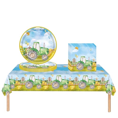 Teile Ensemble de vaisselle de fête motif tracteur, décoration d'anniversaire pour enfants, filles, garçons (tracteur)