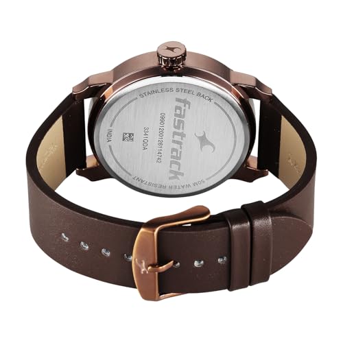 Image of Fastrack Pulse IV with Dark Green Dial Brown Leather Strap Watch for Men - 3341QL01