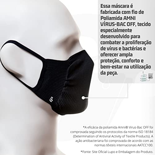 Kit 04 Máscaras Lupo de Proteção Microfibra Sem Costura Amni Bac OFF Preta