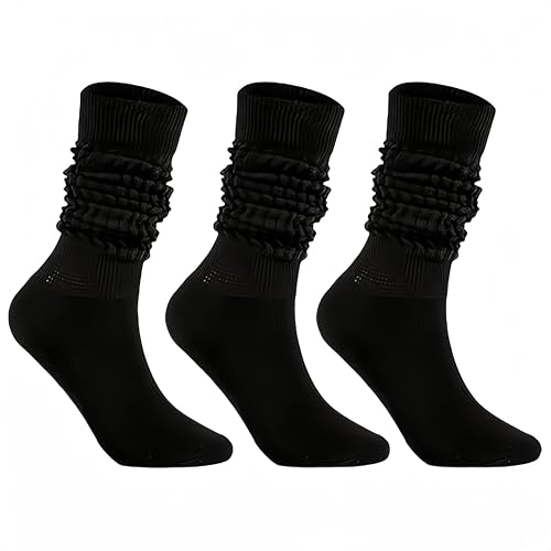 Image of 3 Pairs Slouch Socks for Women, Soft Extra Long Scrunch Knee High Sock, Unisex Tube Socks Football Bulk Pack
