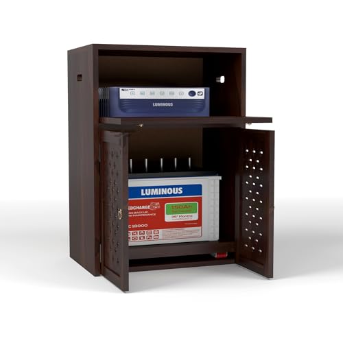 Image of Solid Sheesham Wood Inverter Cabinet | Rosewood Inverter Stand with Ventilated Doors & Foldable Front Panel | Multipurpose Storage Cabinet for Home & Office (Walnut Finish)