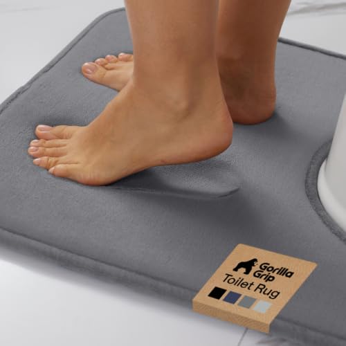 Image of GORILLA GRIP Thick Memory Foam Toilet Rug for Bathroom, U Shaped Washable, Soft Absorbent Velvet Topside Floor Mats, Machine Wash, Cushioned Luxury Rugs for Bath Room, 22.5x19.5, Graphite Gray