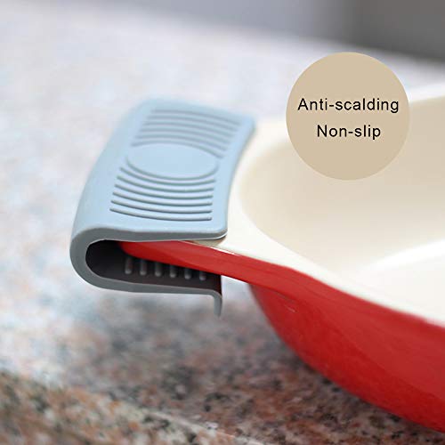 Ceqiny 2 Pairs Silicone Handles Pot Handle Holder Pot Grip Cover Cooking Pinch Grips Wok Handle Cover Cookware Silicone Hot Handle Holder for Cast Iron Pot Pans Frying Pans Griddles, Black Grey 3 Gallery Image