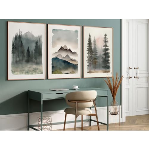 Youillne MOUNTAIN FOREST PRINTS - B Mountain Forest Wall Art Decor Watercolor Landscape Canvas Pictures Natural Abstract Wall Art Painting Tree Forest Poster Prints Modern Artwork thumb #3