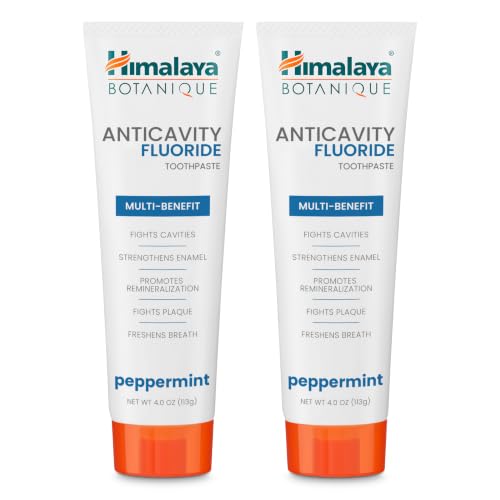 Image of Himalaya Botanique Anticavity Fluoride Toothpaste, Peppermint, 4 oz, 2 Pack | Fluoride Toothpaste, Multi-Benefit Support, Fights Cavities, Remineralizes & Strengthens Enamel, No SLS or Titanium Dioxide