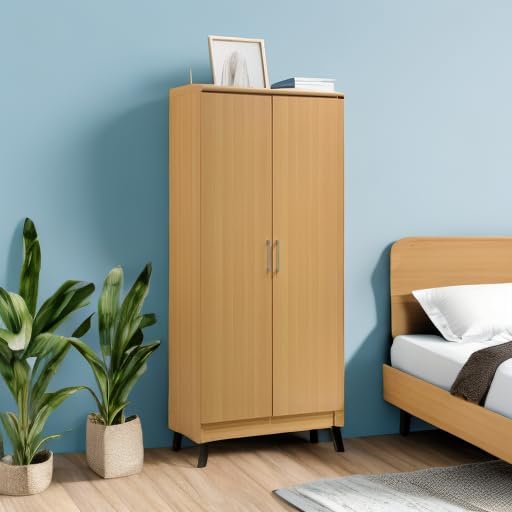 Beech 2-Door Wardrobe with Mirror and Garment Rod