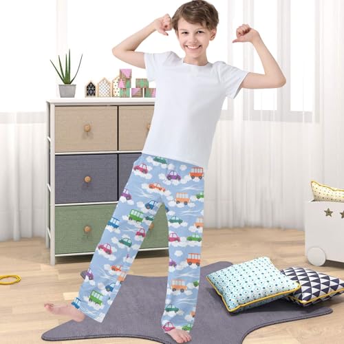 Boy's Pj Pants Colorful Bus Lounge Bottoms Elastic Waist Kids Joggers with Pockets Size 6-144