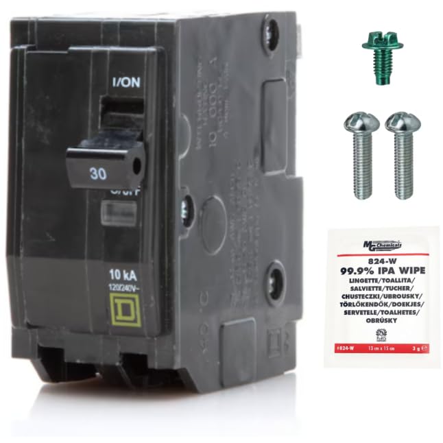 Genuine Square D QO230 Circuit Breaker Kit, 30 Amp (30A) Double Pole (2 Pole), 120/240V AC, 10kAIC, Plug-in Mount for QO Load Centers & Panels, Visi-Trip Indicator, New Replacement