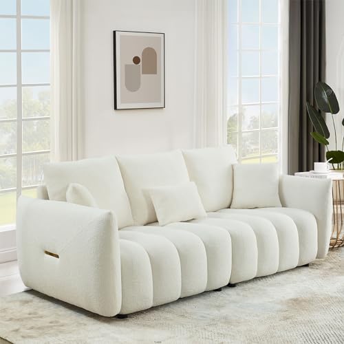 Image of Antetek 78 inch Modern Sofa Couch, Comfy Deep Seat Teddy Fabric Cloud Sofa, Upholstered 3-Seater Boucle Couch, Oversized Loveseat for Living Room, Bedroom, Office, Apartment, Beige