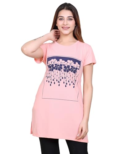 Image of DG Divine GirL Women's Cotton Printed Long Regular Fit Round Neck Top /T-Shirt /Tshirts