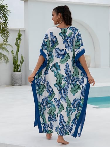 Image of KECVOT Kaftan Dresses for Women V-Neck Print Swimsuit Cover Up Plus Size Beach Caftan Lounge Dress