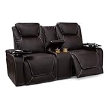 Seatcraft Colosseum Big & Tall Home Theater Seating - Top Grain Leather - Power Recline, Headrests, and Lumbar - USB Charging - Cup Holders - 400 lbs Capacity (Loveseat with Storage Console, Brown)