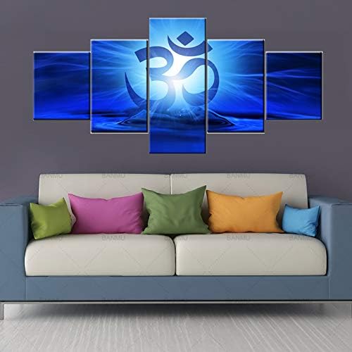 Spiritual Sacred Om Artwork Hindu Religion Paintings for Living Room Rustic Wall Art Multi Panels Prints on Canvas Colorful Pictures House Decor Framed Gallery-Wrapped Ready to Hang(50''W x 24''H)