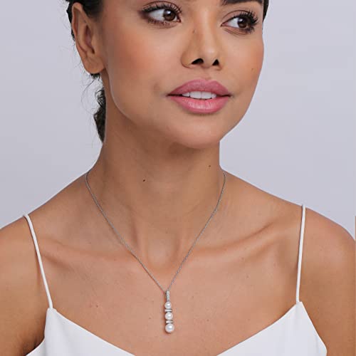 Image of LeCalla 925 Sterling Silver Pearl Necklace for Women | Pearl Pendant Necklace, CZ Adjustable Chain Necklace, Bridal Wedding Jewelry, Daily Wear Fashion Jewelry Gift for Women
