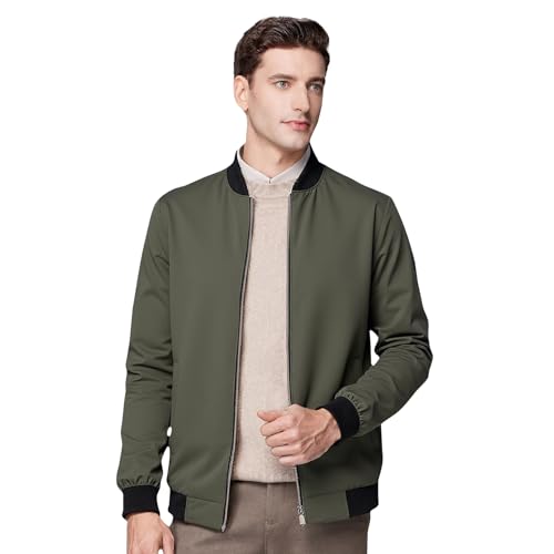Men's Bomber Jacket Lightweight Casual Zip-Up V-Neck Windbreaker for Spring Fall Golf Coat with Pockets4