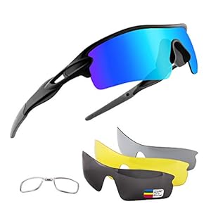 OULIQI Gafas Sol Polarizadas Hombre Mujer Gafas de Sol Deportivas UV 400 Protección Gafas con 5 Rodajas De Lentes Intercambiables para Ciclismo Correr Golf Beisbol Surf Conducción Esquiando