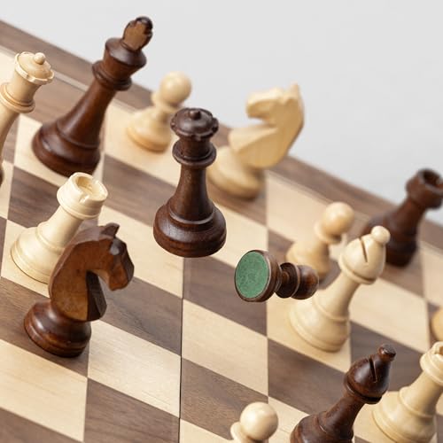 A&A 15" Magnetic Wooden Chess Set, Handmade 3" King Height Unique Chess Pieces with 2 Extra Queens, Tournament Portable Travel Chess Game Set for Adults Kids - image 3