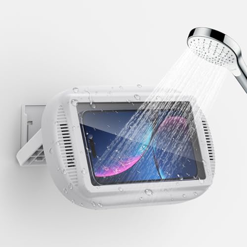 aceyoon Support Téléphone de Douche Étanche IPX6, [360°Rotation & 120°Réglable] Étui de Téléphone de Salle de Bain Détachable Anti-buée Écran Haute Sensibilité pour Smartphone de 4 à 7' (Blanc)