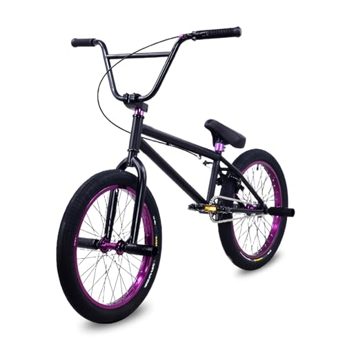 ORDLBMX 20インチ BMX自転車 Biketrial、Street BMXバイク 高炭素鋼のボディ、フリースタイルBMX-大人子供初心者レベルから高度なライダー、プロのグレードスタントアクションBMX自転車,Black violet