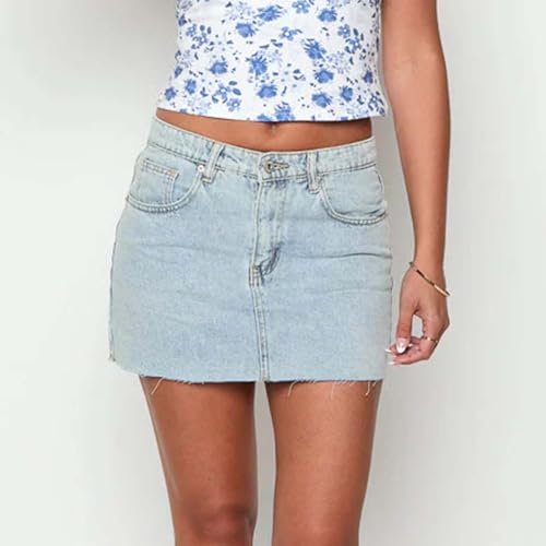 Mxiqqpltky Cute Denim Skirt Women Vinatge Star Low Rise Stretchy Raw Hem Jean Skirt Casual Slim Fit Mini Skirt Y2K Streetwear3