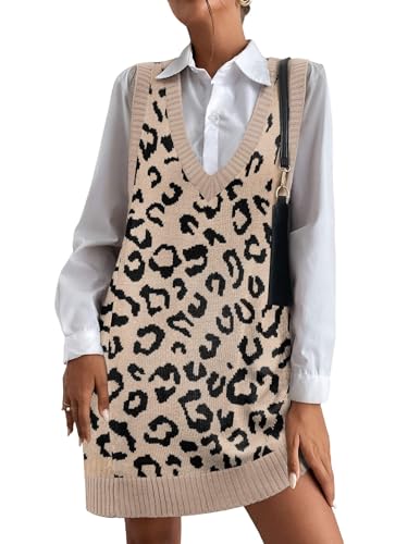 Image of HOTOUCH Women Sweater Vest Oversized V Neck Sleeveless Knit Pullover Ribbed Vest Dress with Pockets