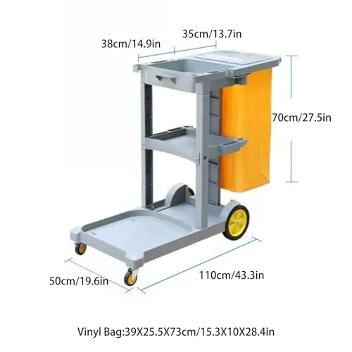Profi Reinigungswagen mit extra groß Tasche, Kunststoff Putzwagen Reinigungswagen, Housekeeping Caddy mit Regalen(Grey) – Bild 5