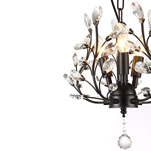 Seol-Light Farmhouse Crystal Branch Chandelier Pendant Hanging Lighting Fixture Small Size Flush Mount 120W With 3 Socket Black For Bedroom,Foyer,Kitchen,Dining Room #TOP2