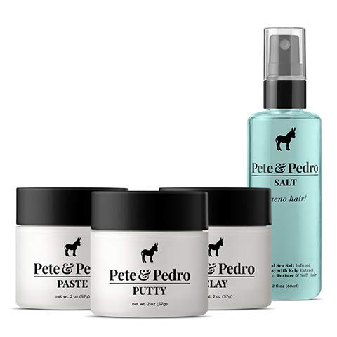 Pete & Pedro CORE FOUR HAIR KIT - Men's Hairstlying Best Of Set | Hair Clay, Paste, Putty, & Sea Salt Spray | As Seen on Shark Tank, 2 oz. Each