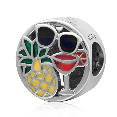 Argent sterling 925 Ananas Lunettes de soleil Coupe de vin d'été charmes Amour Charm anniversaire Charm pour Pandora Charms Perles Bracelet