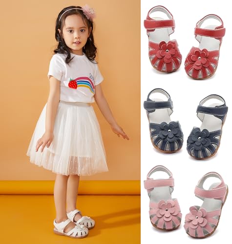 image for Femizee Girls Genuine Leather Soft Closed Toe Princess Flat Shoes Summ