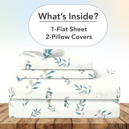 Image of Divine Casa Cotton King Size Bedsheet | 210 TC Soft Breathable Pigment Twill Satin Bed Sheet with 2 Pillow Covers | Luxury Bedding Set | 275 x 275 cm (Cream Beige, Floral)