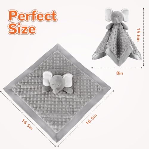 Image of Baby Security Blanket, Soft Baby Lovey Toy Blanket for Boys and Girls, Snuggle Toy Lovie Newborn Gift, Unisex Baby Plush Gray Elephant 16 Inch