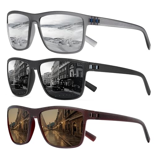 Square Polarized Sunglasses for Men and Women Lightweight Frame Sun Glasses with UV Protection A08 Black/Black+grey/Silver+teal/Teal