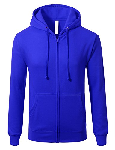 JD Apparel Mens Slim Fit Long Sleeve Lightweight Zip-up Hoodie with Kanga Pocket XS Royal Blue
